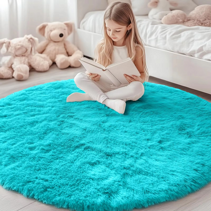 Round Shag Area Rug 59 Inch – Ultra Soft Plush Circle Carpet for Living Room Bedroom Playroom Nursery – Non-Slip Backing Machine Washable