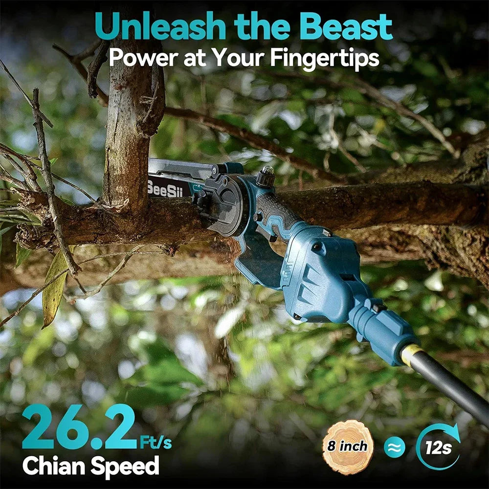 21V Telescoping Pole Chainsaw with Adjustable Head for Tree Trimming & Branch Removal, 8-Inch Bar, 16-Foot Working Reach, Lightweight Cordle