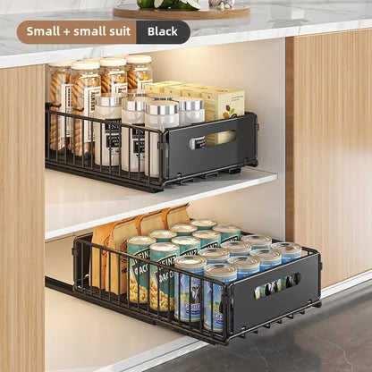 Organisateur de placard coulissant, étagère sur rails en acier, plateau de 38 cm de profondeur pour épices ou garde-manger, rangement de cuisine, noir