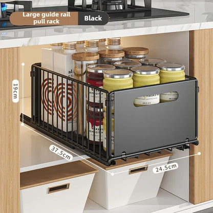 Organisateur de placard coulissant, étagère sur rails en acier, plateau de 38 cm de profondeur pour épices ou garde-manger, rangement de cuisine, noir