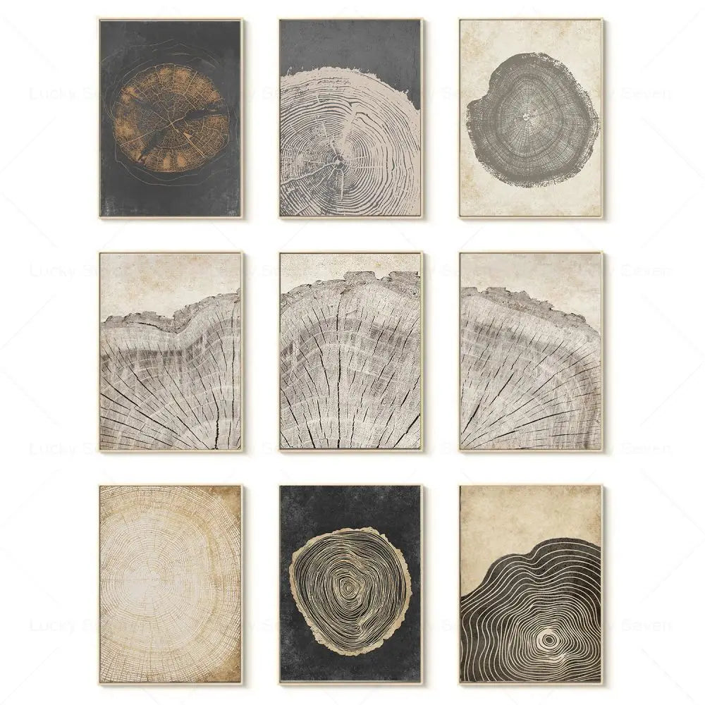 Abstract Tree Ring Wall Art Polyester Canvas 24x18 Inch Nature-Inspired Home Decor for Living Room Bedroom Office Rustic Organic Woodland De