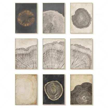 Abstract Tree Ring Wall Art Polyester Canvas 24x18 Inch Nature-Inspired Home Decor for Living Room Bedroom Office Rustic Organic Woodland De