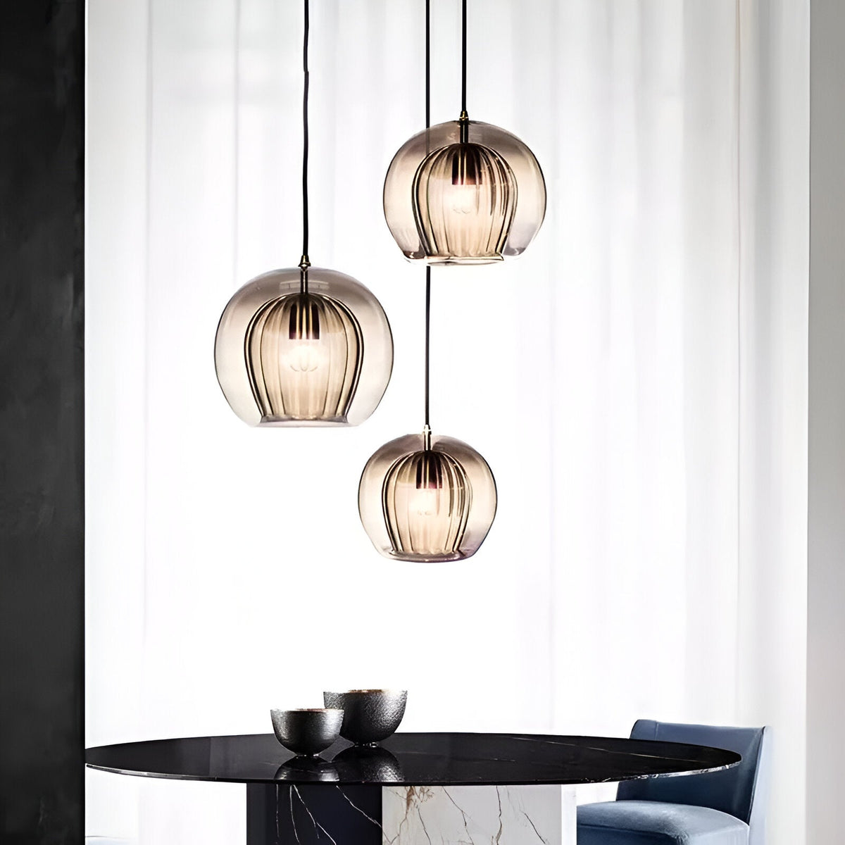 Spherical Glass Hanging Light with Adjustable Height for Kitchen Island, Dining Table, Bedroom | E27 Socket | Modern Orb Fixture for Home an