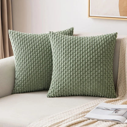 Corduroy Pillow Cover Ribbed Texture Decorative Throw Cushion Case Bohemian Striped Design for Couch Sofa Bed Chair Living Room Bedroom