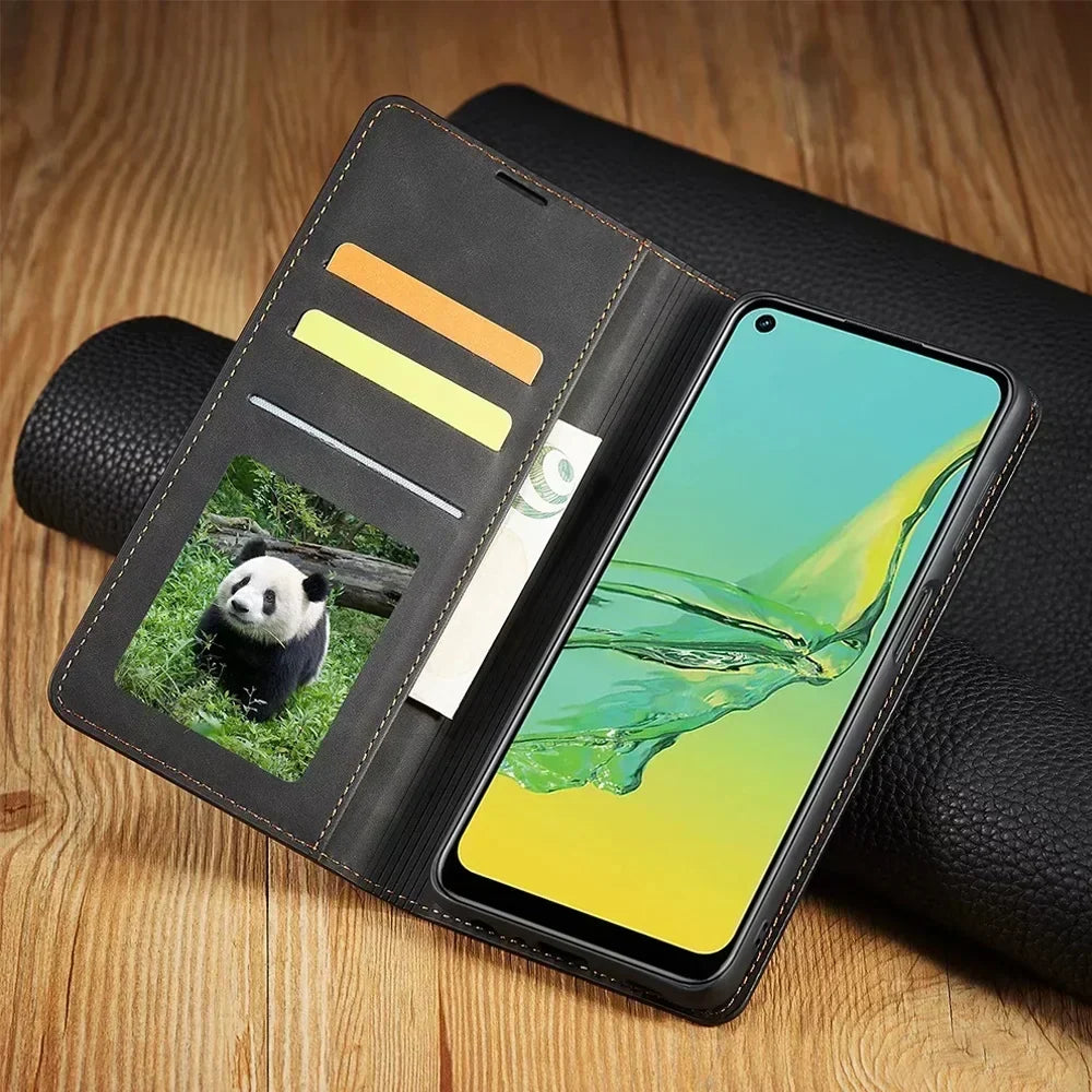 Magnetic Leather Phone Case Folio Wallet Cover with Kickstand for Samsung Galaxy Phones