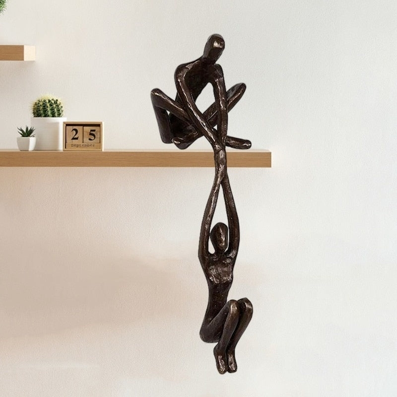 Statuette abstraite en polystone noir, pièce décorative de table de 20 cm pour décoration d'intérieur contemporaine, étagère, chambre, bureau, sculpture artistique