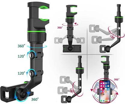 Clip-On Car Mirror Mount for Smartphone GPS Navigation Universal Adjustable Cell Phone Cradle 360° Swivel Dashboard Accessory