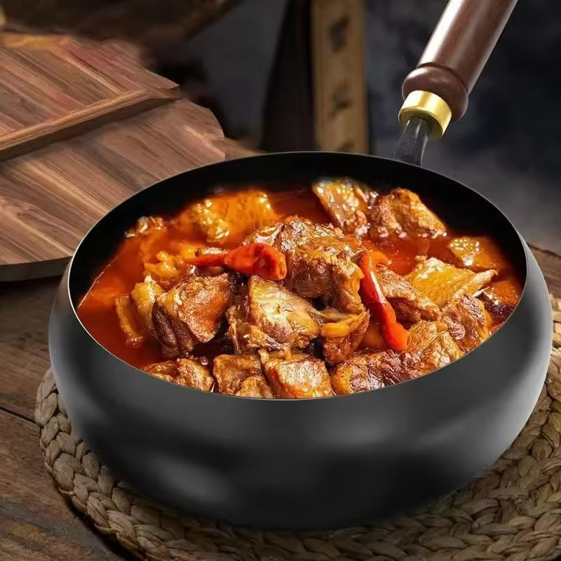 Heavy-Duty Iron Skillet Pan 12 in Diameter for High-Heat Cooking & Searing Asian Dishes on Gas Induction Stovetops