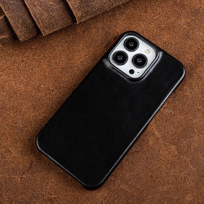 Handcrafted Full-Grain Cowhide iPhone Case – Shock-Absorbing Edge Protection with Raised Camera Lip and Port Precision