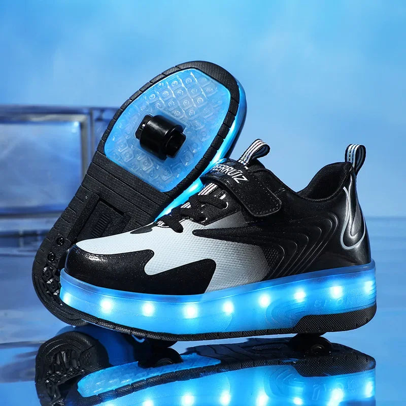 Light-Up Roller Sneakers for Kids – Illuminated Wheels with LED Lights for Boys & Girls – Skate Shoes with Retractable Wheels