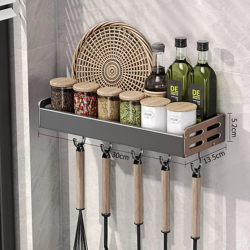 Organisateur d'étagère en aluminium, porte-épices mural de 20 pouces gris acier avec barre à serviettes, installation par adhésif ou vis pour petite cuisine ou appartement en location