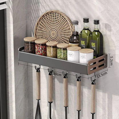 Organisateur d'étagère en aluminium, porte-épices mural de 20 pouces gris acier avec barre à serviettes, installation par adhésif ou vis pour petite cuisine ou appartement en location