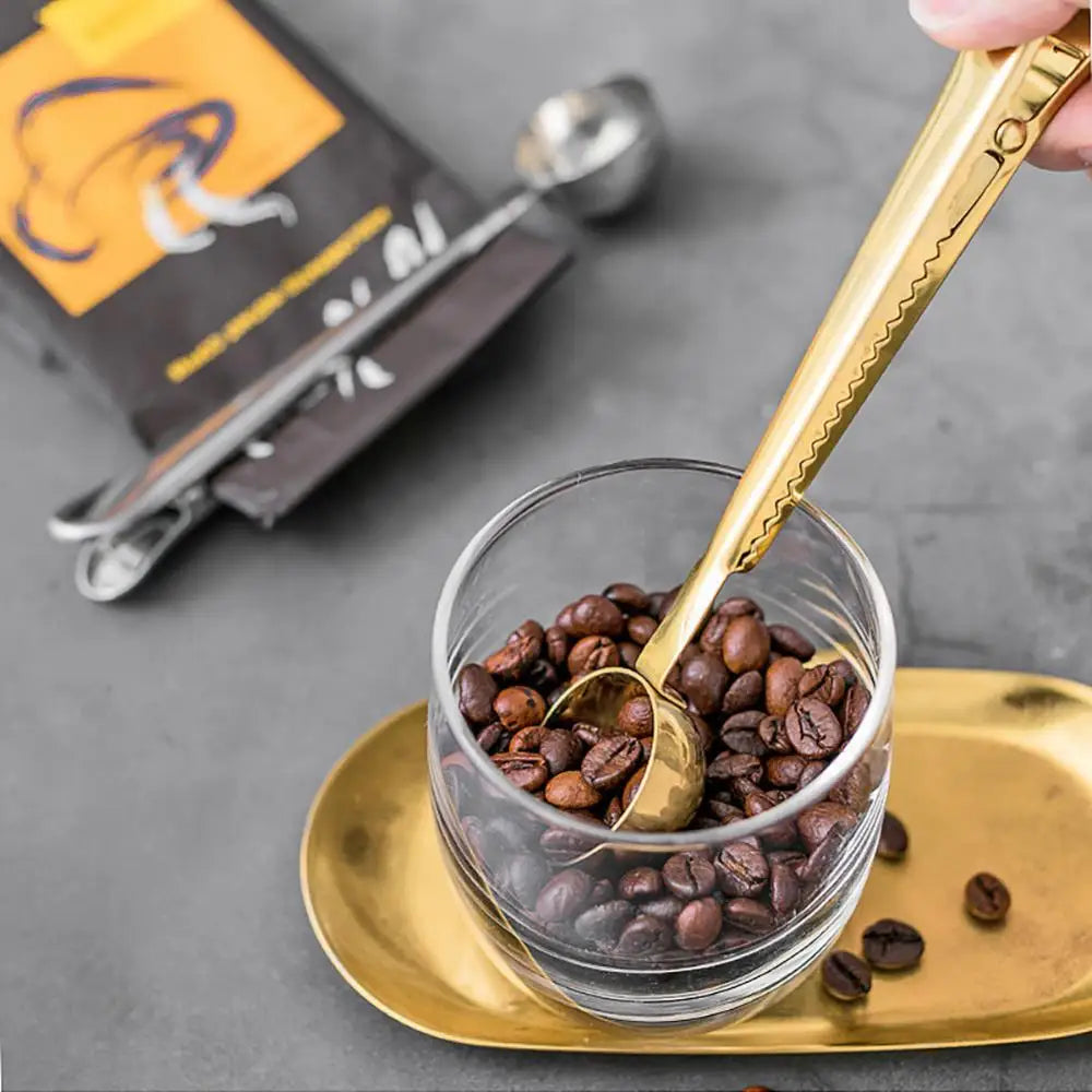 Stainless Steel Bag Sealer Scoop 7 Inch Dual Purpose Clip for Coffee Tea Storage Kitchen Pantry Organization Tool Silver Gold Black Rose Gol