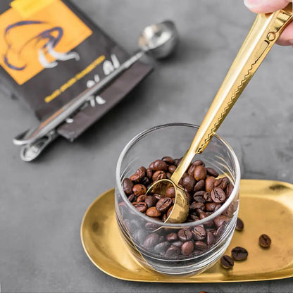 Stainless Steel Bag Sealer Scoop 7 Inch Dual Purpose Clip for Coffee Tea Storage Kitchen Pantry Organization Tool Silver Gold Black Rose Gol