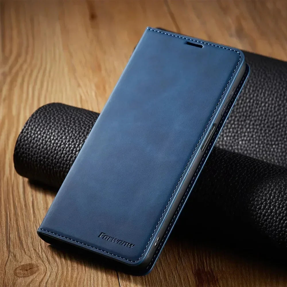 Magnetic Leather Phone Case Folio Wallet Cover with Kickstand for Samsung Galaxy Phones