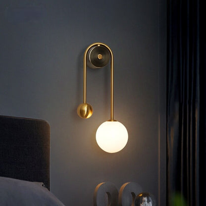 Glass Shade Wall Sconce Light with Brass-Finish Metal Frame for Hallway, Bedroom, Living Room & Bathroom Lighting