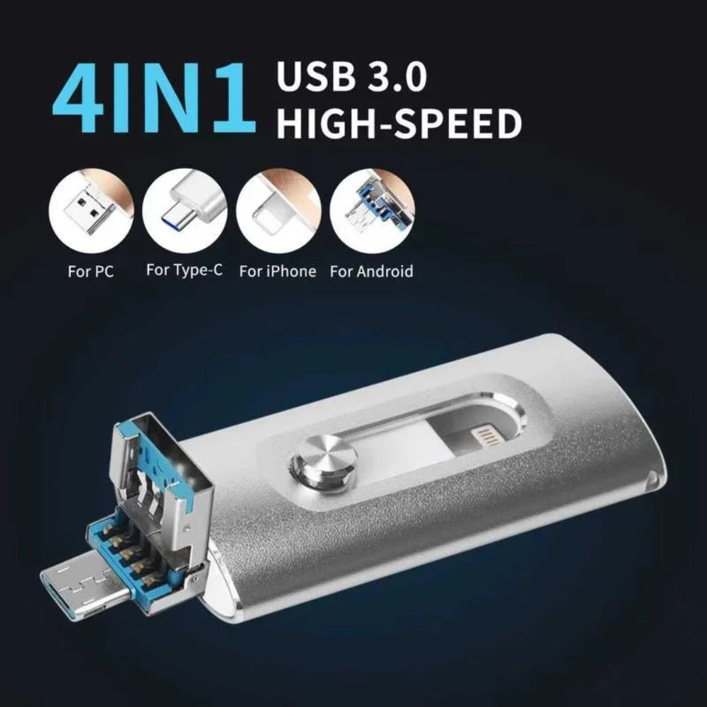 Portable SSD | 4 in 1 USB 3.0 Flash Drive with High-Speed Transfer | Compact Storage for Easy Access