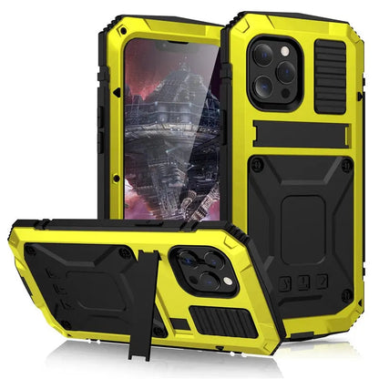Heavy-Duty Metal Phone Case for iPhone 14, 13, 12, 11 – Full-Edge Protection with Raised Camera Guard & Tactile Grip
