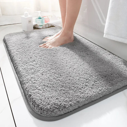 Plush Microfiber Bathroom Rug 16×24 Inches Gray Anti-Slip Backing Soft Water-Absorbing Floor Mat for Shower Vanity Tub