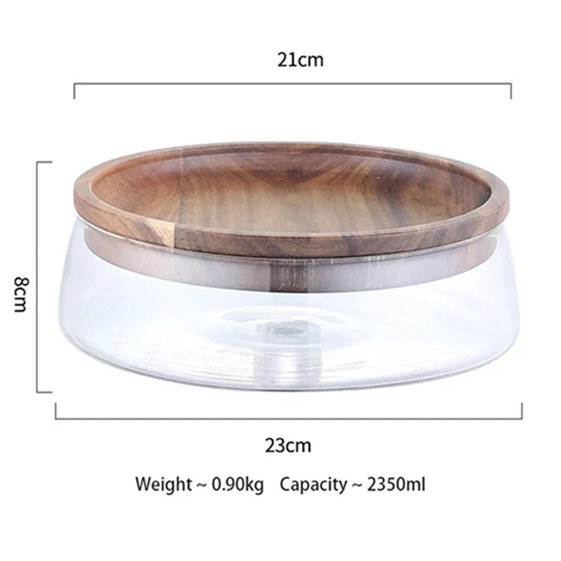 Glass Canister with Wood Lid 8-Inch Clear Storage Jar Airtight Seal for Dry Goods Coffee Tea Flour Sugar Cookies Pasta Rice Beans Kitchen Pa
