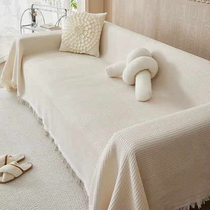 Jeté de canapé texturé en coton et polyester 180x260 cm pour protection de canapé, lit ou fauteuil, décoration intérieure neutre et superposable, housse lavable