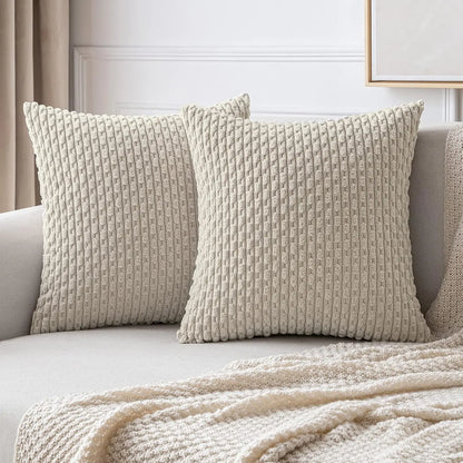 Ribbed Throw Pillow Cover 18×18 Inch Polyester Cotton Blend Textured Decorative Accent for Sofa Couch Armchair Bedroom Modern Scandinavian B