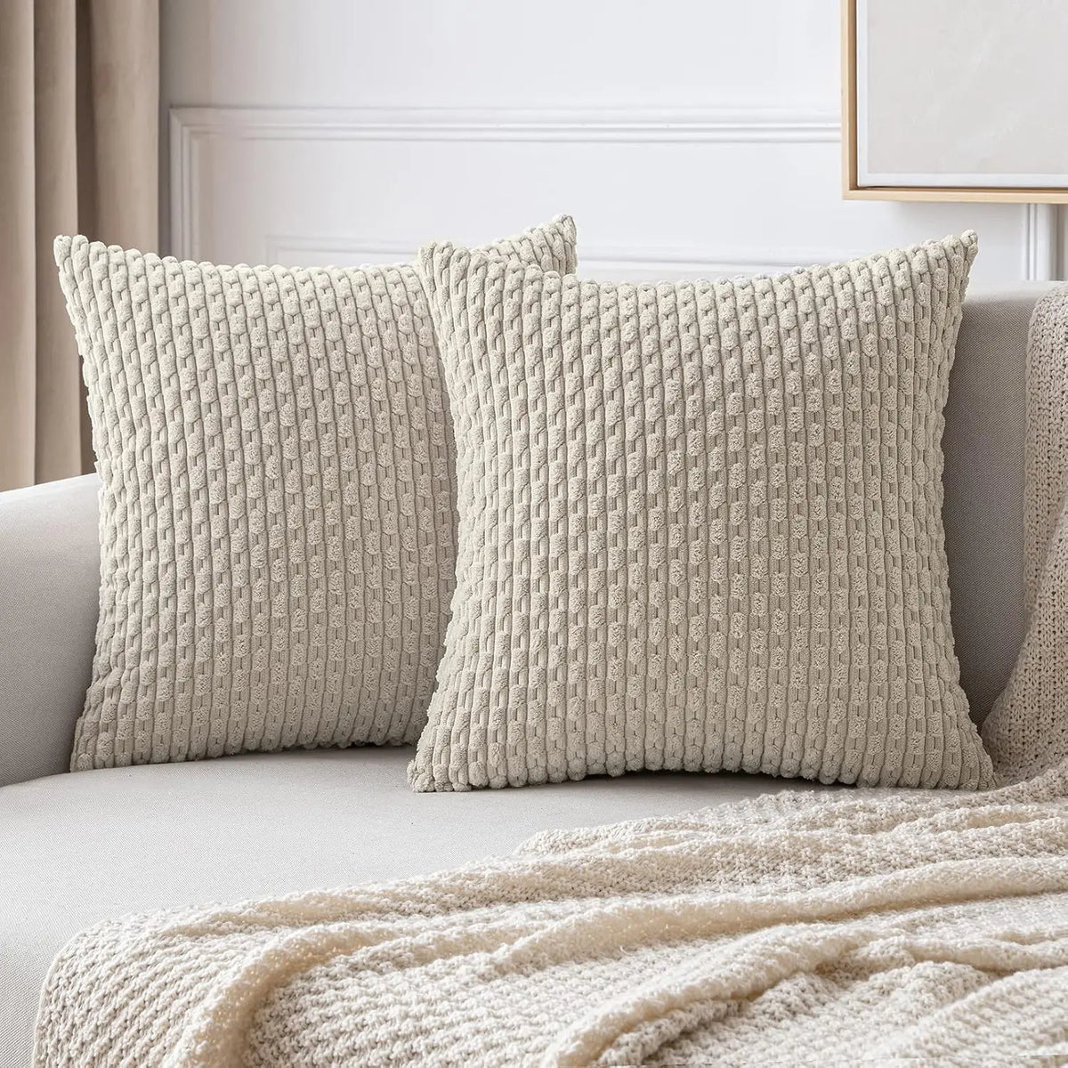 Corduroy Pillow Cover Ribbed Texture Decorative Throw Cushion Case Bohemian Striped Design for Couch Sofa Bed Chair Living Room Bedroom