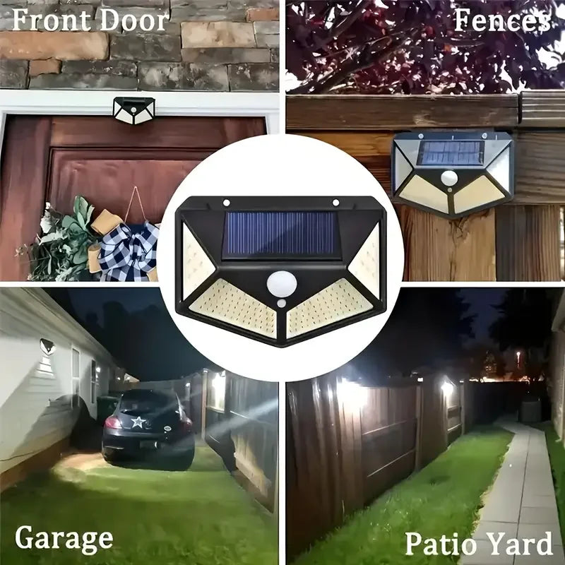 Motion-Activated Solar Security Light with 100 LEDs for Outdoor Walls