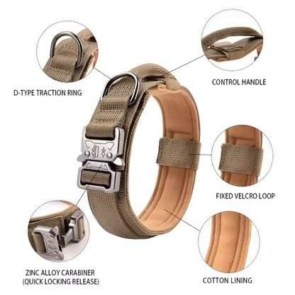 Padded Tactical Dog Collar with Handle – Adjustable Heavy-Duty Nylon for Training, Walks & Active Dogs