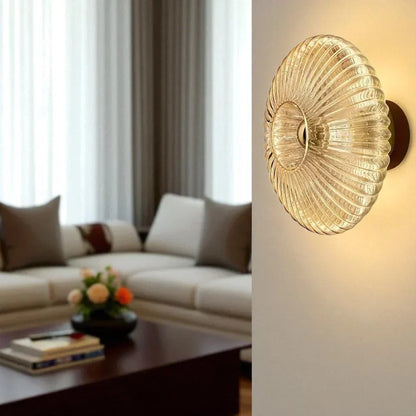 Textured Glass Wall Sconce Amber Finish Shell Design Bedroom Hallway Lighting Indoor Mounted Accent Fixture Vintage Modern Decorative Light