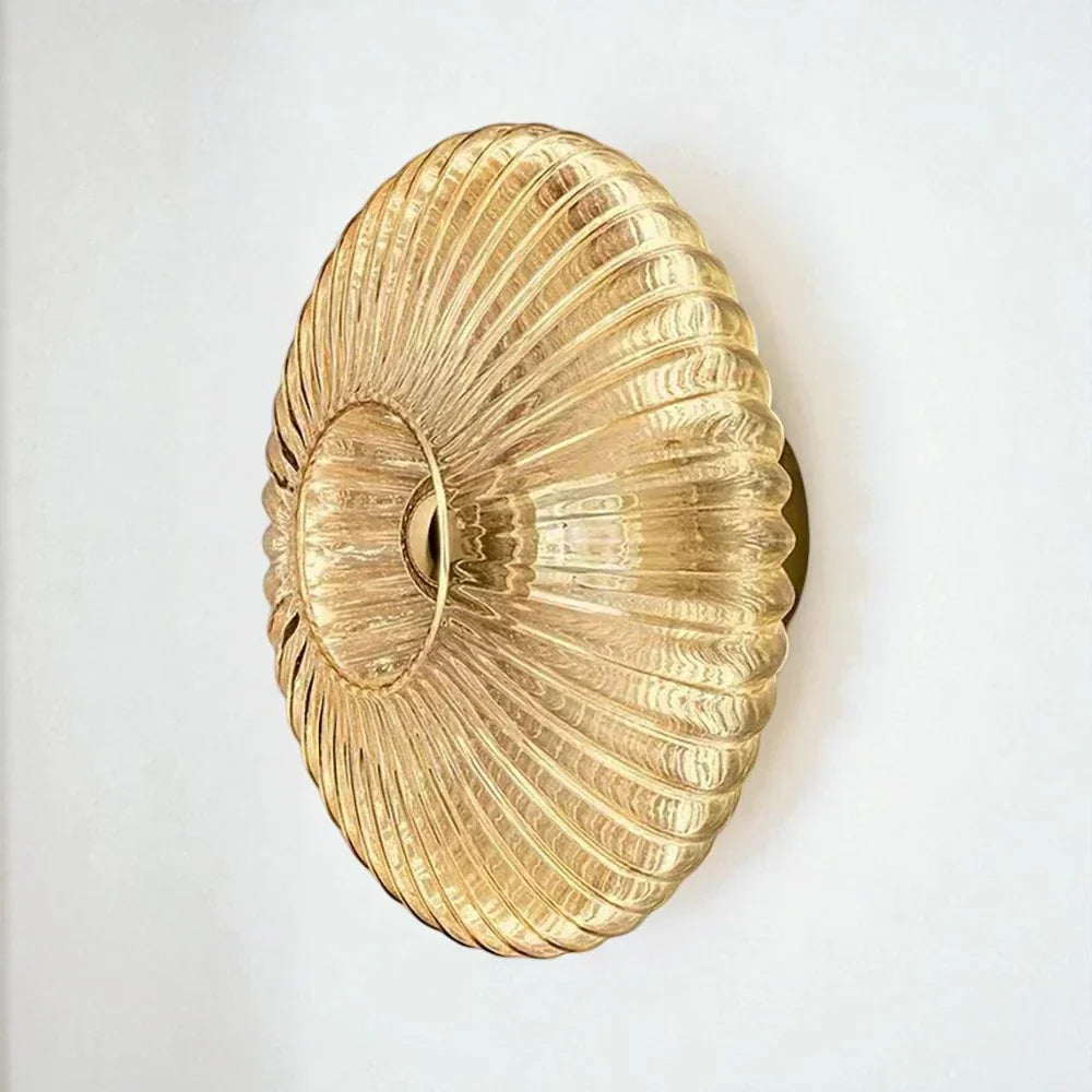Textured Glass Wall Sconce Amber Finish Shell Design Bedroom Hallway Lighting Indoor Mounted Accent Fixture Vintage Modern Decorative Light