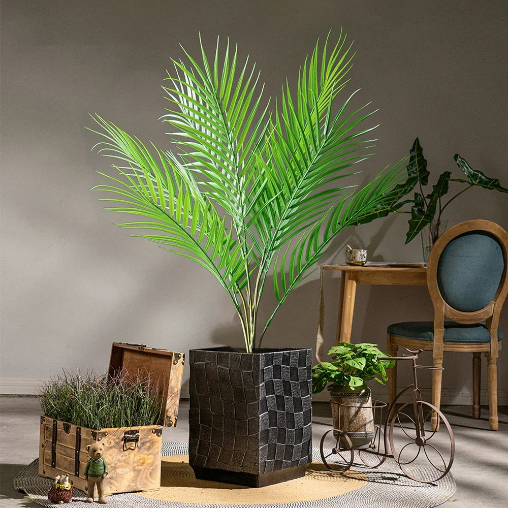 Faux Palm Tree Plastic Indoor Outdoor Decor 35 Inch Green Floor Plant Home Office Patio Living Room Balcony Entryway