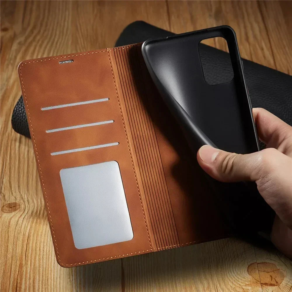 Magnetic Leather Phone Case Folio Wallet Cover with Kickstand for Samsung Galaxy Phones