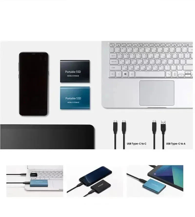 Portable SSD Drive 128GB USB 3.1 Type-C External Solid State Storage for Laptops Computers Mac PC Fast Data Transfer Backup