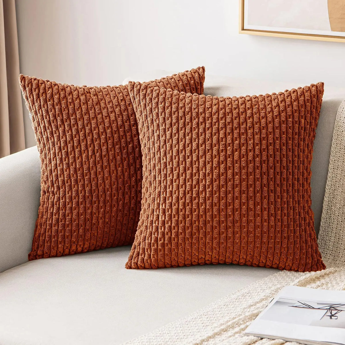 Ribbed Throw Pillow Cover 18×18 Inch Polyester Cotton Blend Textured Decorative Accent for Sofa Couch Armchair Bedroom Modern Scandinavian B