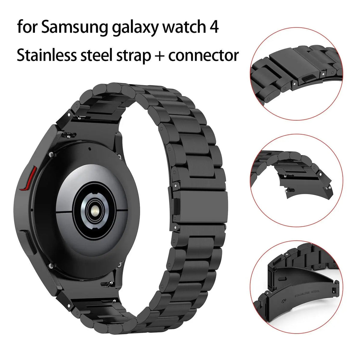 Leather & Steel Smartwatch Strap for Galaxy Watch 5 – Adjustable Wristband in Multiple Finishes