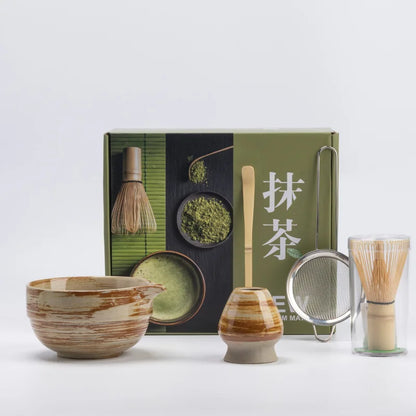 Ceramic Matcha Set | 5-Piece Matcha Tea Set with Bamboo Whisk & Bowl | Perfect for Authentic Tea Preparation