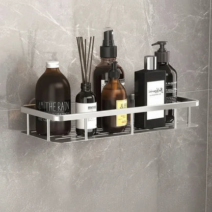 Organisateur de douche d'angle adhésif à montage mural – Étagère de rangement étanche sans perçage pour salle de bain, toilettes et lavabo – ABS et acier en noir ou argent