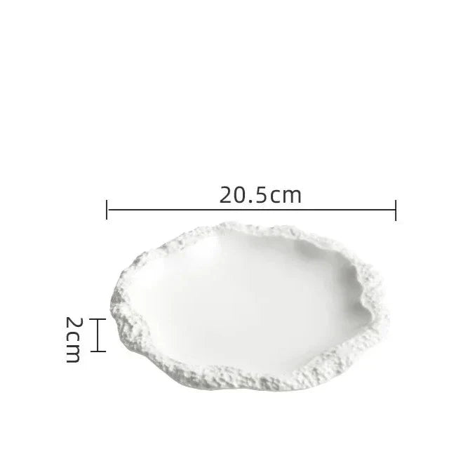 Plat de service en grès de 26,5 cm, rond, bord texturé, vaisselle de table, assiette en porcelaine pour repas quotidiens en cuisine, grand plat rustique