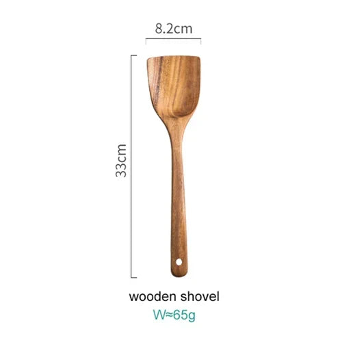8-Piece Wooden Kitchen Tool Set Natural Wood Spatulas Spoons Ladle with Holder 12 Inch Tools for Home Cooking