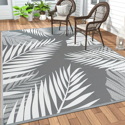 Tapis de sol résistant aux intempéries pour terrasses, porches et jardins, 150 × 240 cm, revêtement de patio tissé réversible gris pour camping, camping-car et balcon
