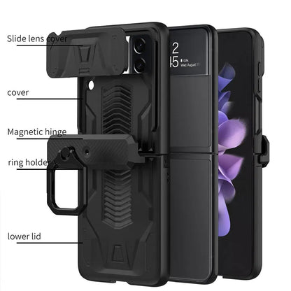 Foldable Phone Protective Cover with Magnetic Kickstand Ring for Samsung Galaxy Z Flip 4 & Z Flip 3 – Dual-Layer Shockproof Design