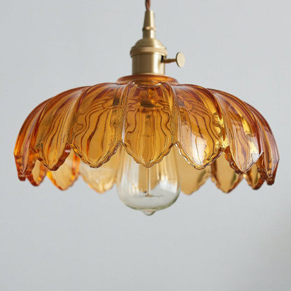 Floral Glass Shade Ceiling Fixture Green 10 Inch Adjustable Cord E27 Socket for Dining Room Kitchen Hallway Vintage Copper Accent Home Light