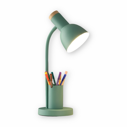 Metal Task Light with Flexible Gooseneck Phone Stand Pen Holder 18-Inch Desk Organization Lamp Iron Base Dorm Bedroom Study Office Desktop W
