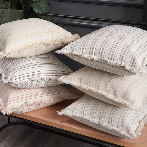 Sable Stripe Cushion Cover - Textured Cotton-Polyester Blend, Decorative Fringe
