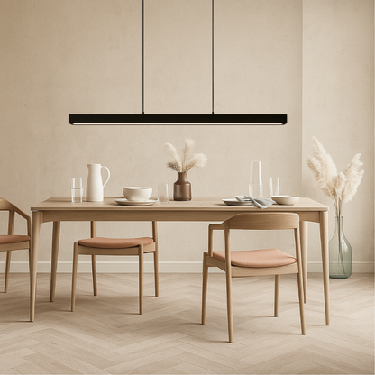 Linear LED Ceiling Fixture Wood & Iron Finish 47 in for Dining Table Kitchen Island Home Office Adjustable Hanging Lamp Modern Minimalist