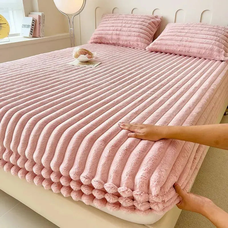 Plush Faux Fur Fitted Sheet Deep Pocket Mattress Cover Soft Cozy Bedding All Season Comfort Twin Full Queen King Size Bed Linen