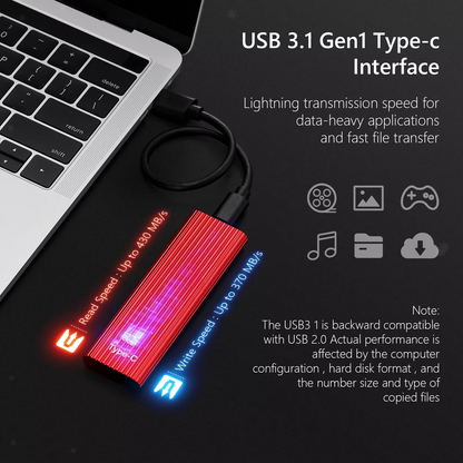Pocket-Sized Solid State Drive USB 3.1 for Mac & PC | Portable High-Speed Data Storage External Hard Drive Backup | Compact SSD for Gaming L