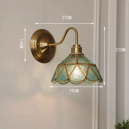 Tiffany-Style Glass Sconce with Curved Copper Arm E27 Socket 11 in x 8 in Bedroom Hallway Accent Light for Living Room Study Bathroom