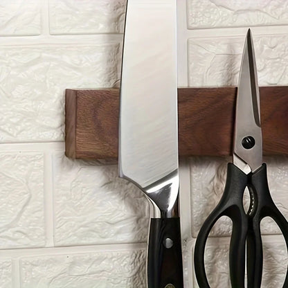 Wall-Mount Kitchen Knife Bar Solid Walnut Wood 16 Inch Magnetic Storage Strip Chef Blade Organizer Space Saver Rack for Cooking Tools Utensi